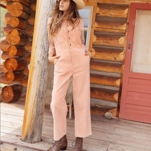 Christy Dawn Painter Jumpsuit in Peach Corduroy